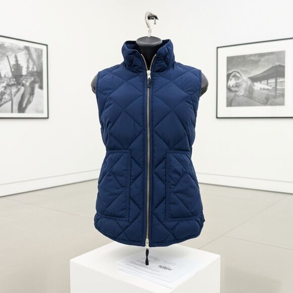 J.CREW Down Puffer Vest Womens Small Navy Zip - Picture 1 of 7